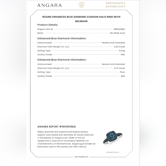 Angara blue diamond engagement ring - Picture 3 of 3